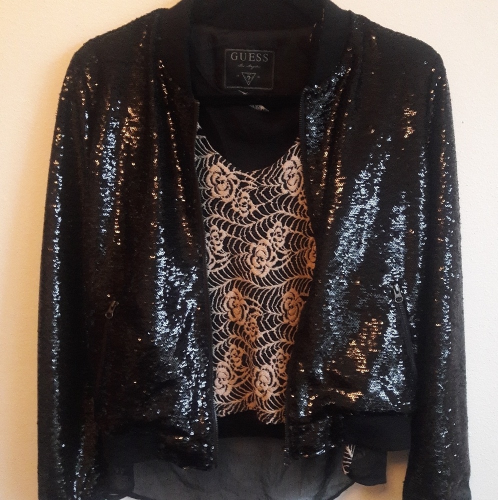 Sparkly sequin black bomber jacket